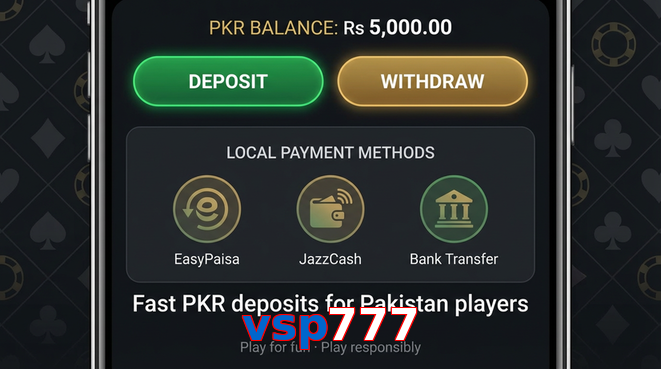 Deposit and withdrawal screen with PKR methods
